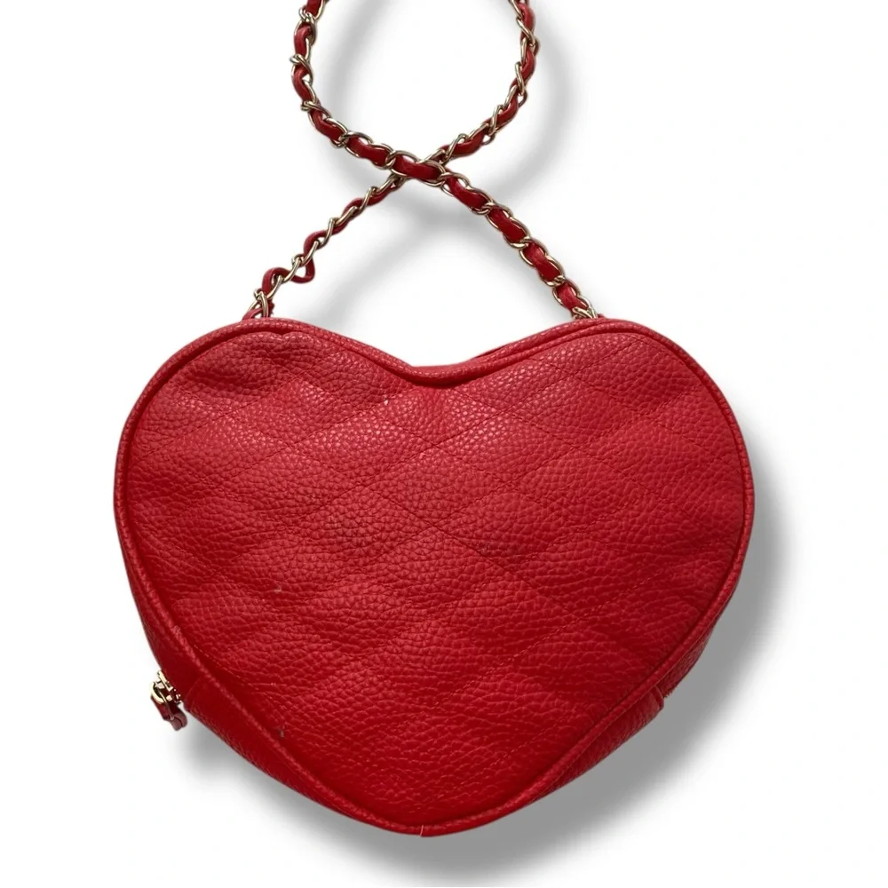 Justfab Vintage Y2K Quilted Pebbled Leather Red Heart Crossbody Bag
